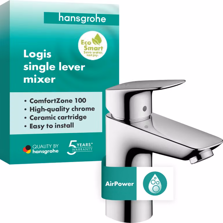 Miscelatore per lavabo Logis, a risparmio idrico, altezza del beccuccio 100 mm, finitura cromata