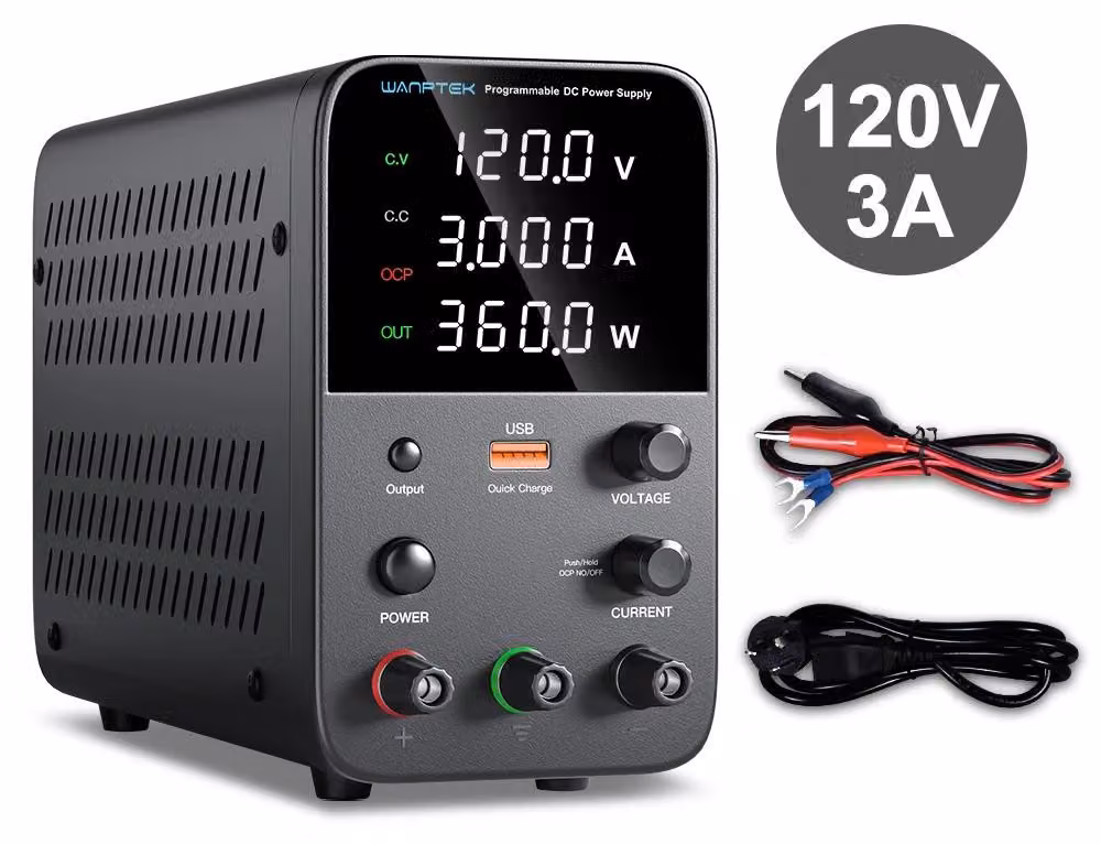Alimentazione, tensione regolabile, display digitale, uscita 120V 3A