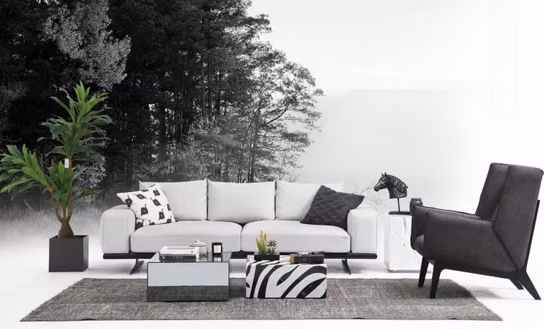 Sofagarnitur Sofa 2 Sitzer Sessel Zweisitzer Grau Modern Stoff Set