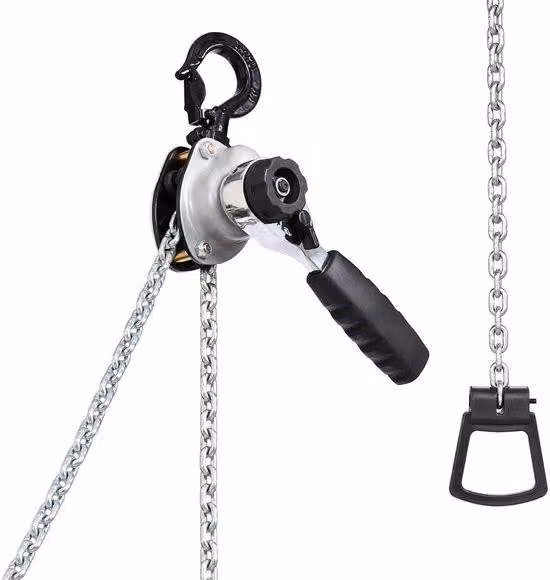 Forbice a catena manuale, capacità di carico 500 kg, utensile robusto con un'altezza del braccio di 1,5 metri, catena in acciaio G80, sistema a doppio gancio e gancio girevole a 360° per applicazioni in magazzino, edilizia e garage
