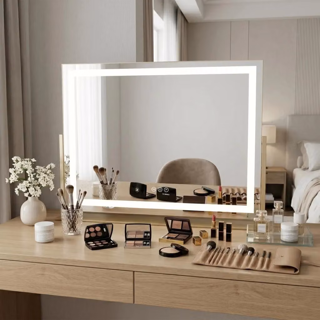 Specchio LED da tavolo REA con luce dimmerabile e touch switch, colore oro, L: 58 cm, H: 45 cm – 2