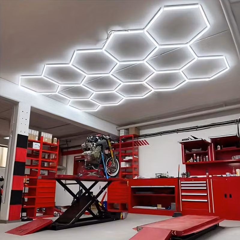 Lampada a LED esagonale per garage – Illuminazione a soffitto a basso consumo energetico, ideale per officine e uffici