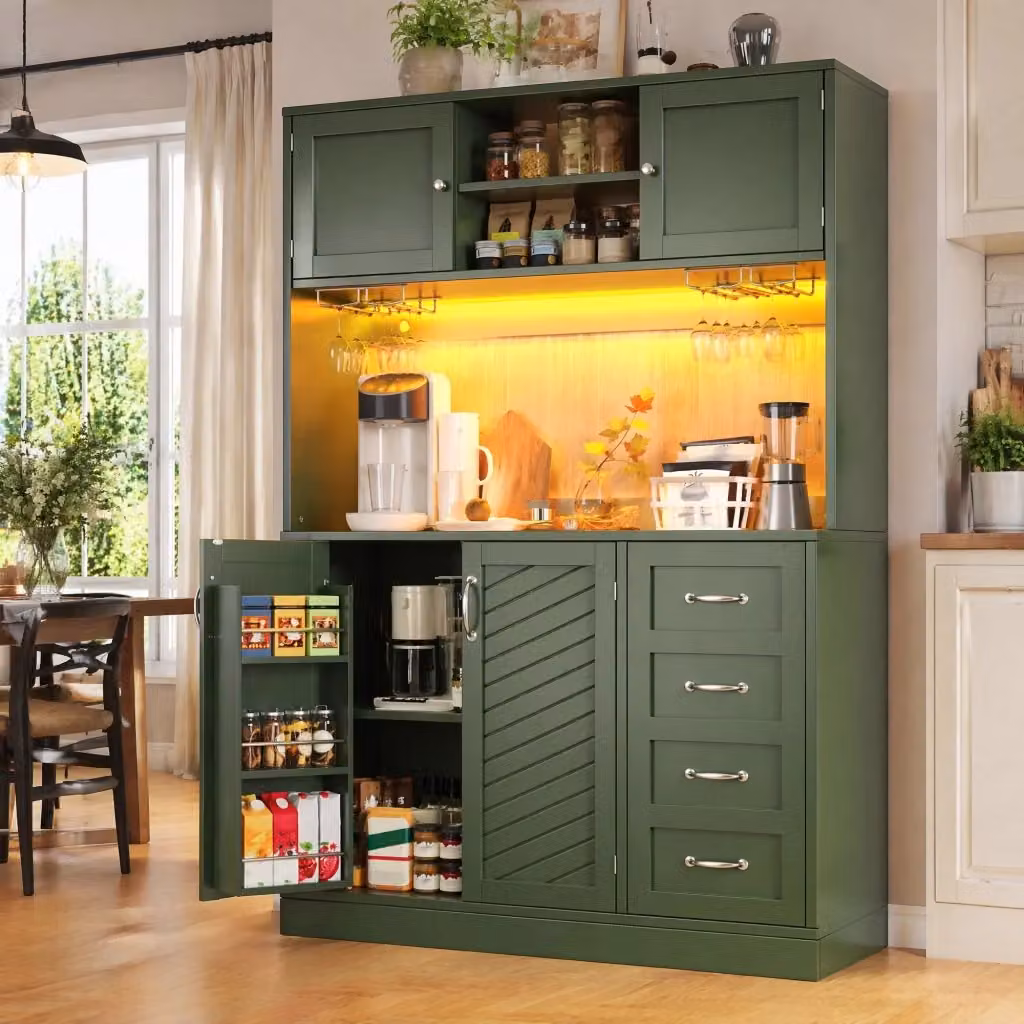 Buffet moderno REDOM in MDF verde opaco con illuminazione LED integrata L/P/H: 120 x 40 x 188 cm – 2