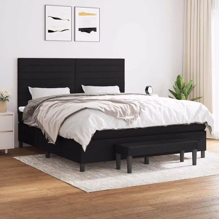 vidaXL Giroletto a Molle con Materasso Ibrido in Tessuto Nero L/P/H: 160 x 200 x 128 cm