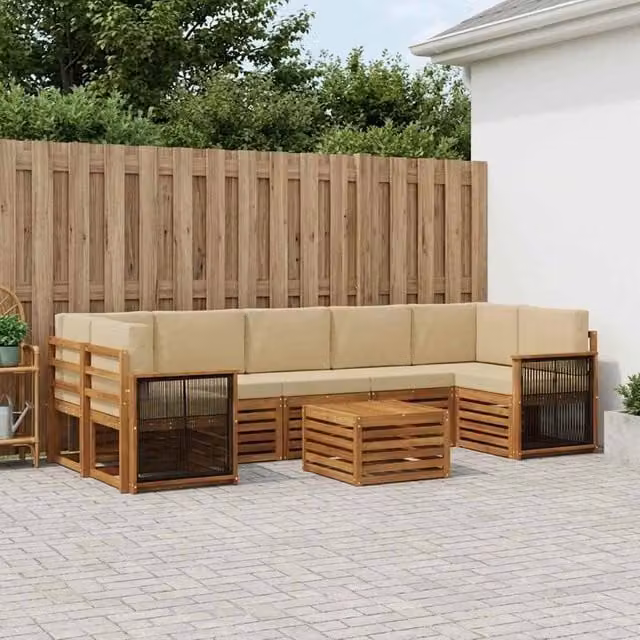 Set di divani da esterno 8 pz Naturale e Beige 3384144