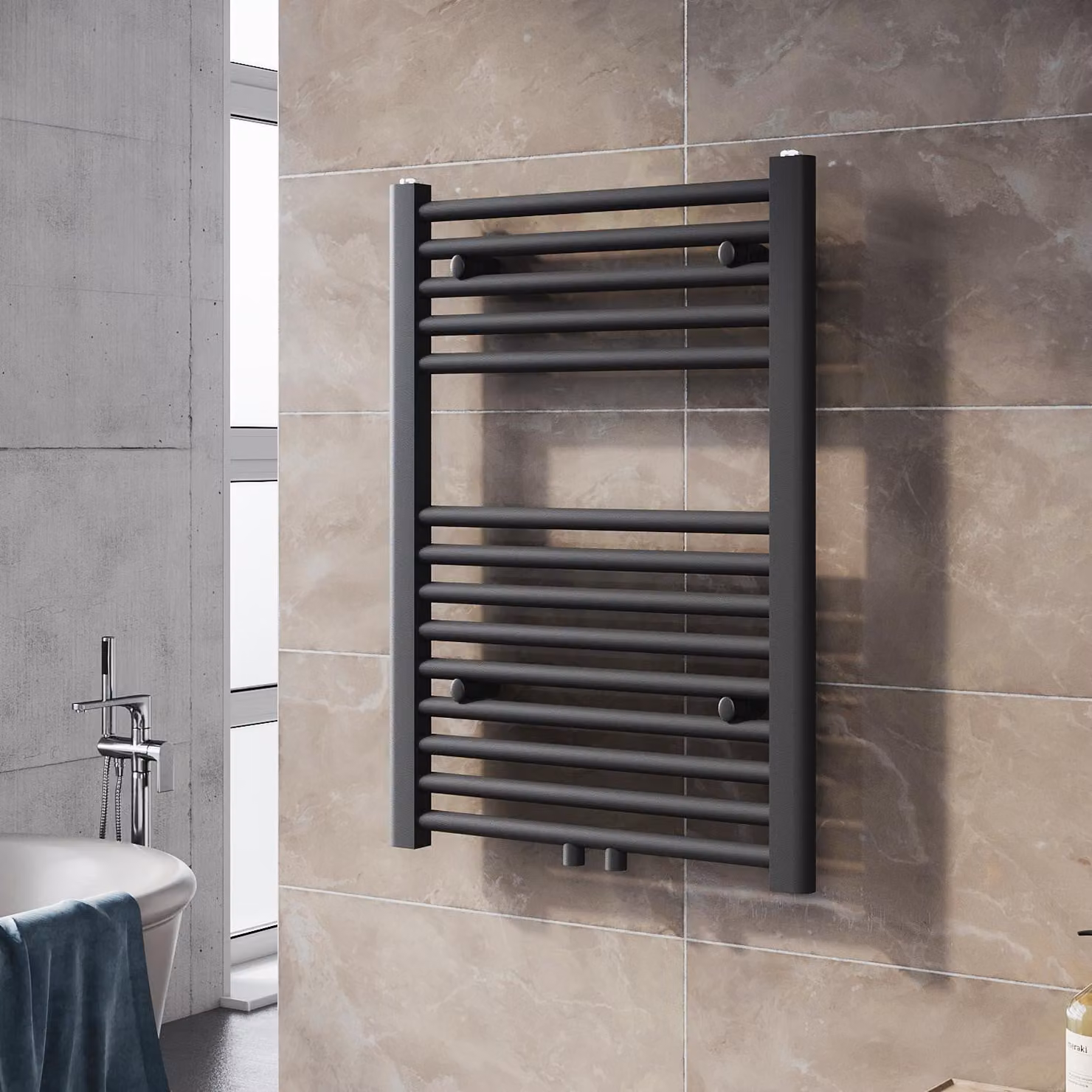 SONNI - Asciugamaniere radiante, asciugamano elettrico, 700 x 500 mm, grigio antracite, riscaldamento ad acqua calda, senza resistenza