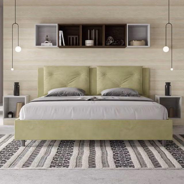 Letto matrimoniale contenitore Appia Ityhome imbottito in microfibra colore verde L/P: 170 x 200 cm