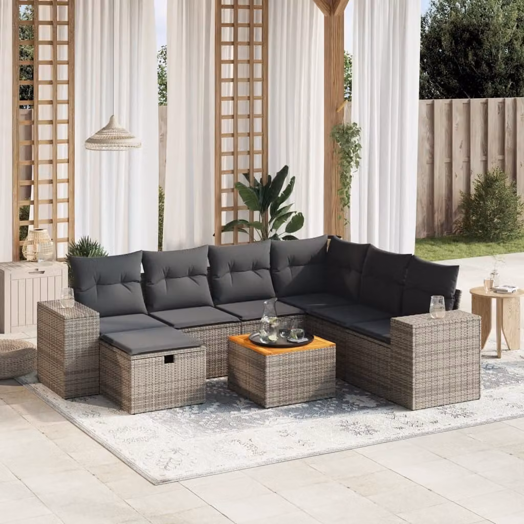 Maison Exclusive - Set da giardino 8 pezzi con cuscini grigio in polyrattan
