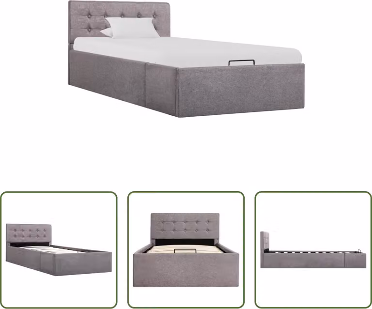 The Living Store Letto contenitore Hydraulic Taupe tessuto 100×200 cm