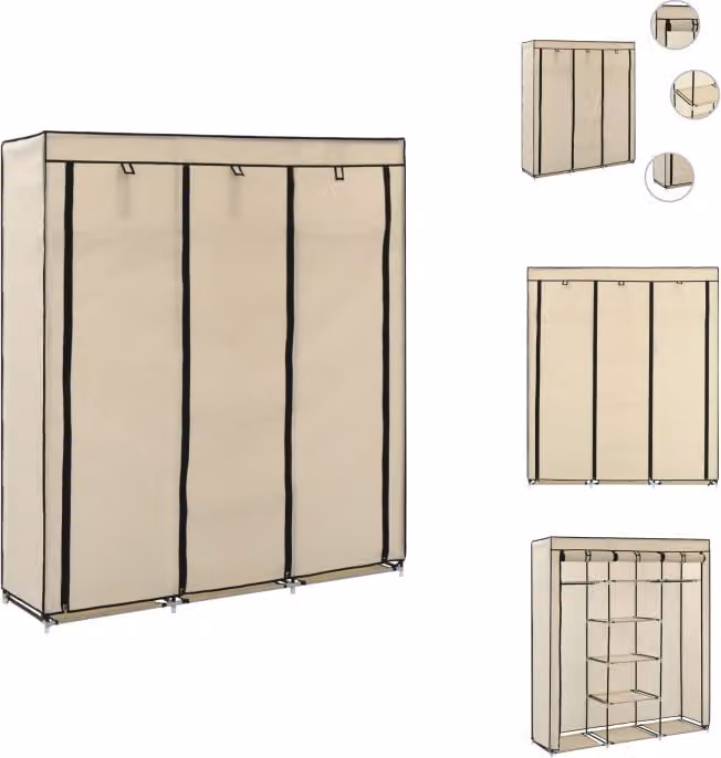 Armadio vidaXL con scomparti e aste, color crema, 150x45x175 cm, tessuto - Armadi