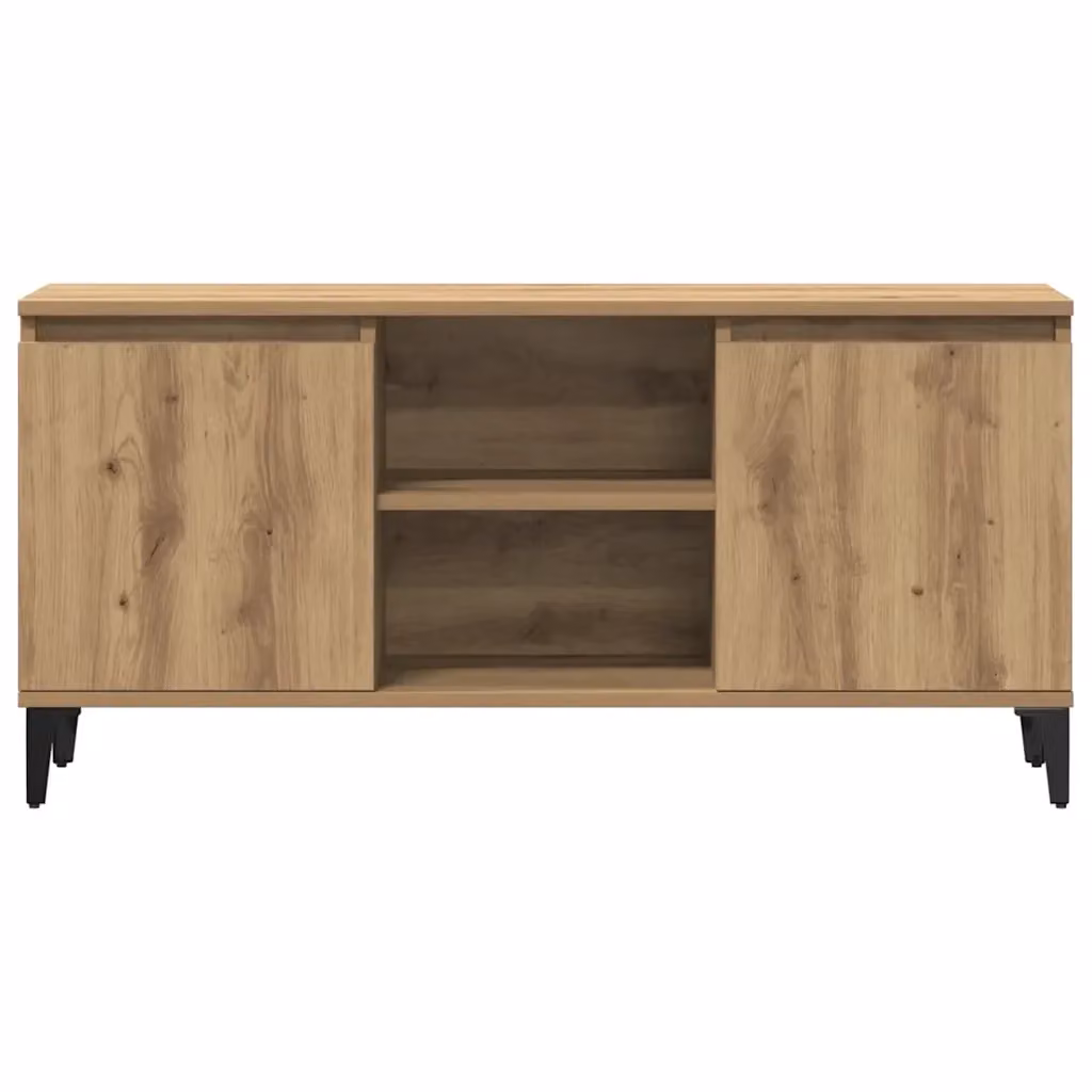 Mobile porta TV in legno di rovere marrone stile contemporaneo con vano contenitore L 102 cm, P 35 cm, H 50 cm – 2