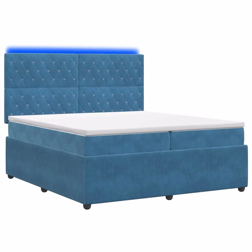 Letto Box Spring Hybrid vidaXL in Velluto Blu con Materasso a Molle Insacchettate e Illuminazione LED con Porte USB L/P/H: 200 x 200 x 140,5 cm – 2