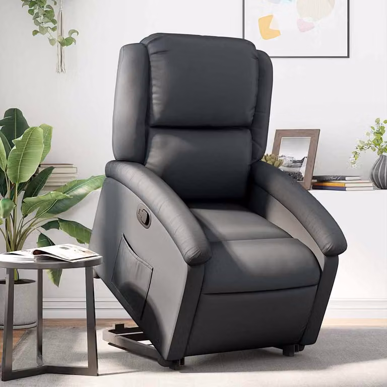 Poltrona Alzapersona Reclinabile vidaXL in Vera Pelle Nera con Assistenza Elettrica per Senior