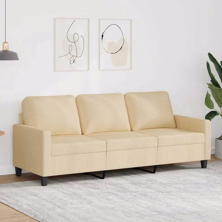 Divano a 3 posti moderno vidaXL in tessuto beige con struttura in metallo L: 198 cm, P: 80 cm, H: 77 cm