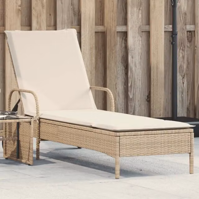 Lettino prendisole vidaXL in polyrattan beige con ruote e cuscino regolabile per giardino e terrazzo