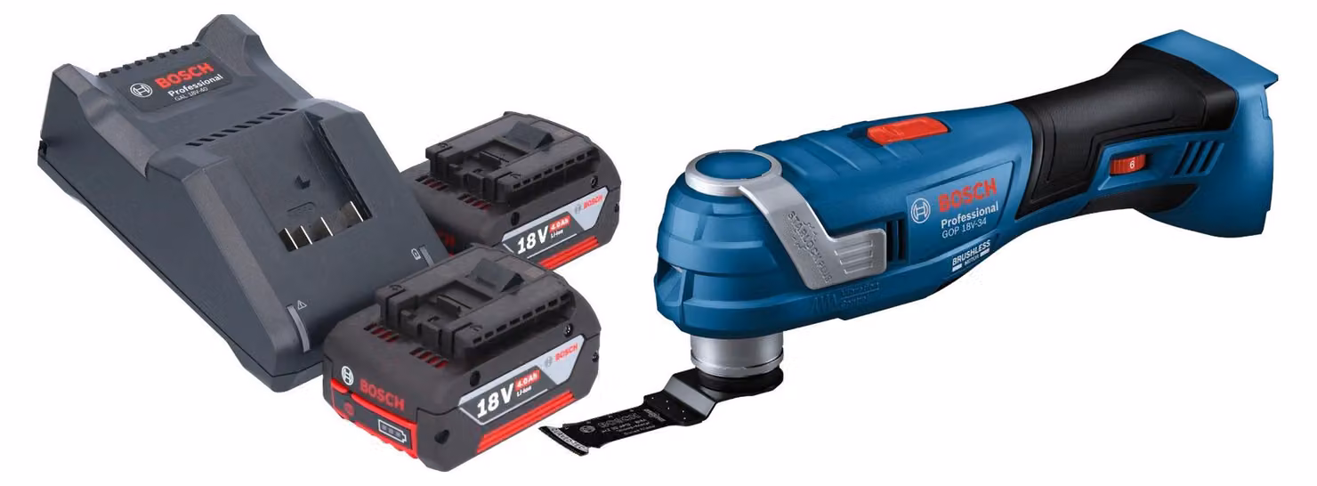 Bosch GOP 18V-34 Multi Cutter professionale a batteria 18 V Starlock Plus + 2x batteria ricaricabile 4,0 Ah + caricabatterie