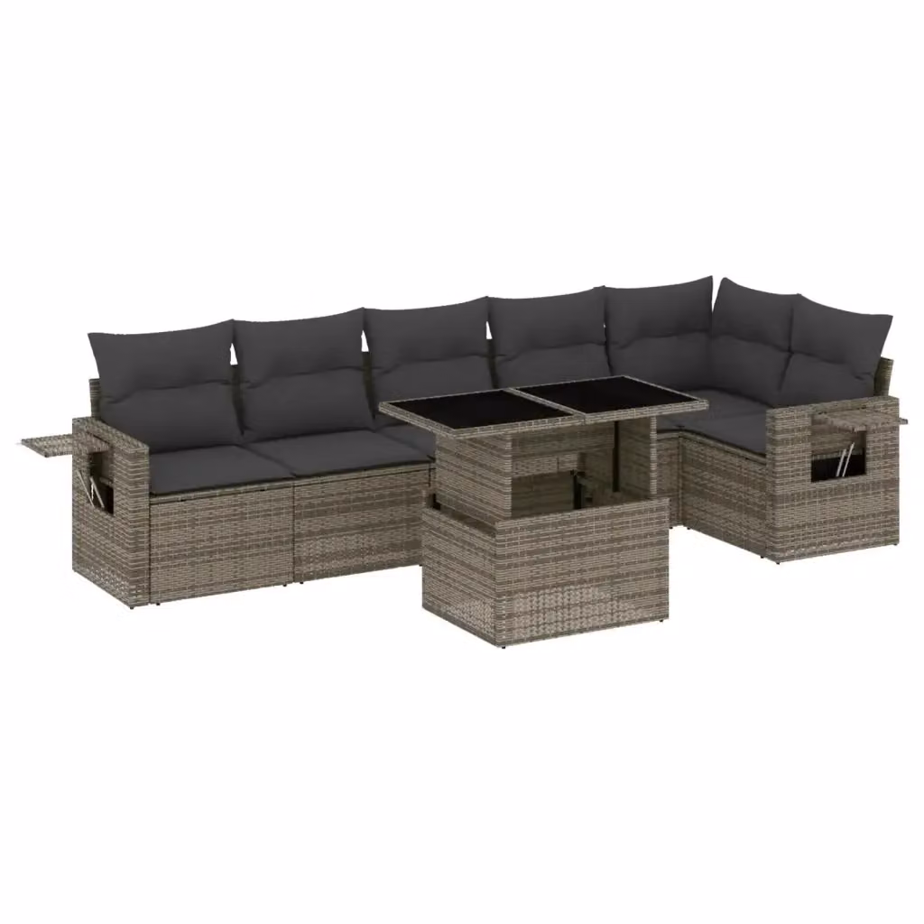 Set di divani da giardino vidaXL in polyrattan grigio con cuscini, tavolo e sedute a L per esterno – 2
