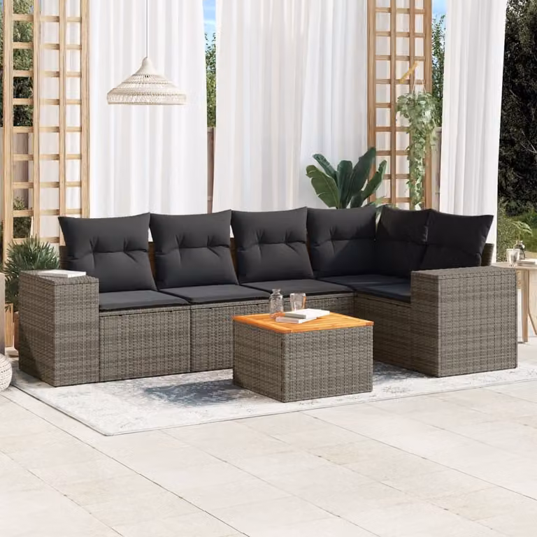 Set Divano da Giardino vidaXL a Forma di L in Polyrattan Grigio con Cuscini e Tavolino da Esterno
