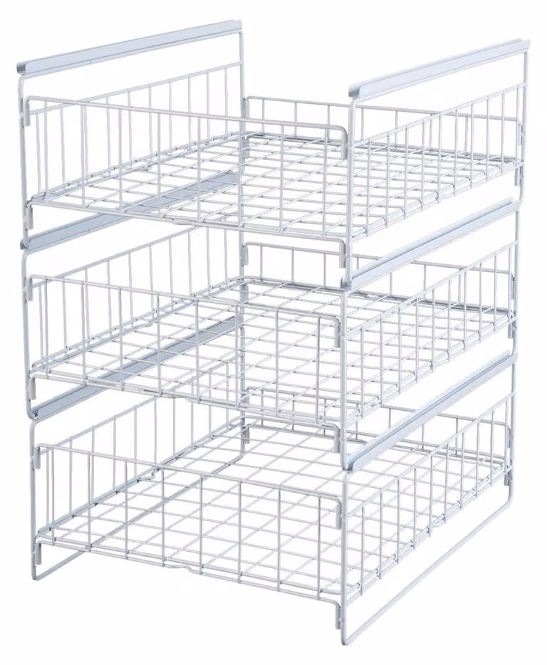 Ripiano estraibile per pentole - Portaoggetti da cucina - 3 livelli - 51 cm di altezza - Acciaio al carbonio - Ideale per piatti, posate e cucchiai - Bianco
