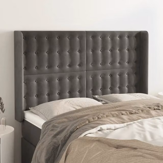 Testiera con Orecchie Design Mania in Velluto Grigio Scuro L: 147 cm, P: 16 cm, H: 118/128 cm – 1
