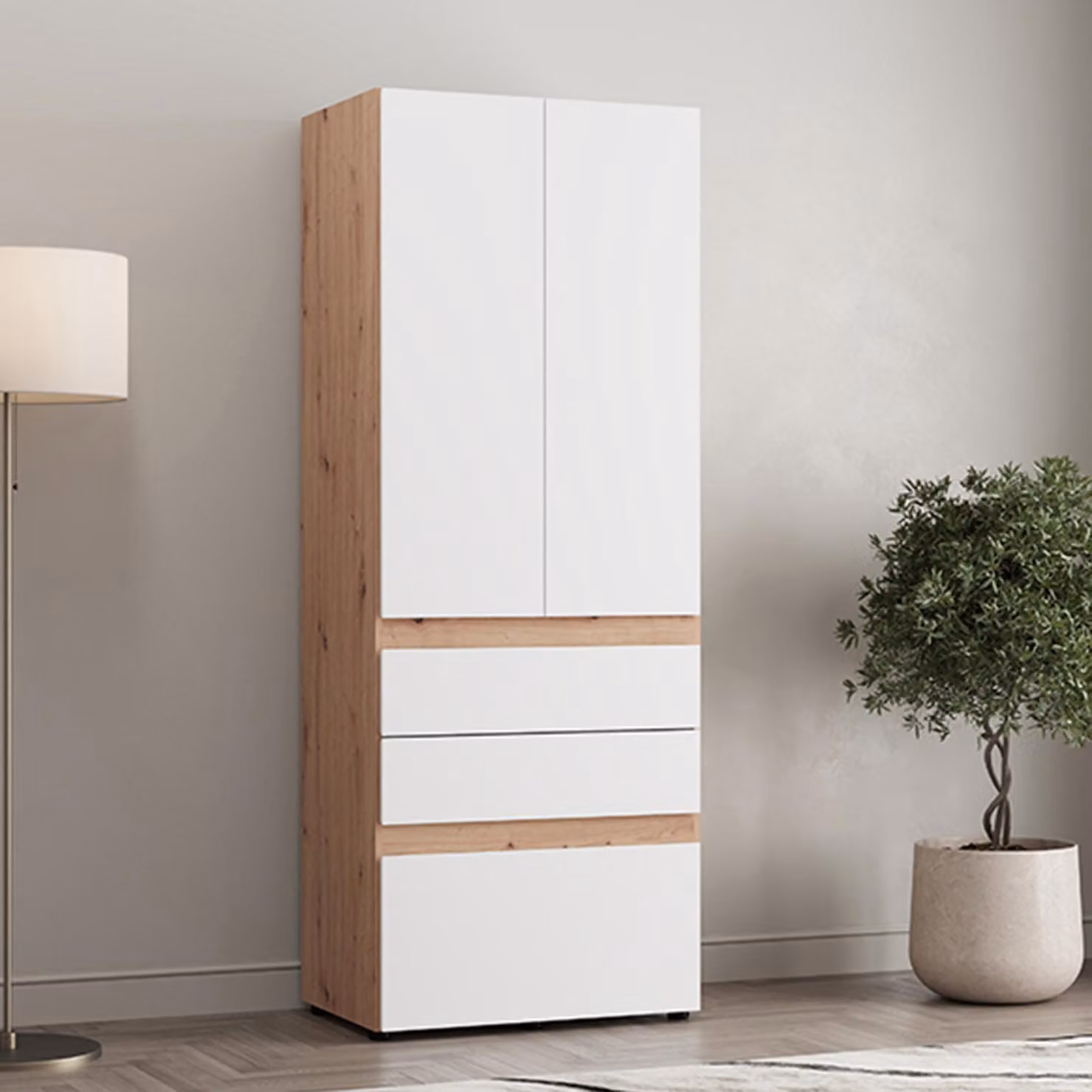 Venas - Guardaroba 2 Ante, 79x208h cm Bianco Opaco, Appendiabiti