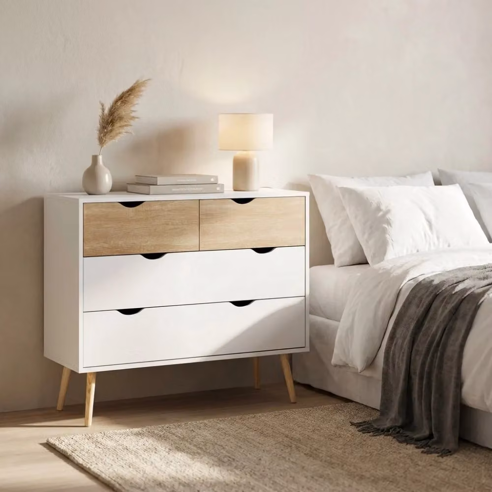 Cosma Cassettiera in Legno Bianco e Beige per Camera da Letto L: 99 cm, P: 39 cm, H: 82 cm – 2