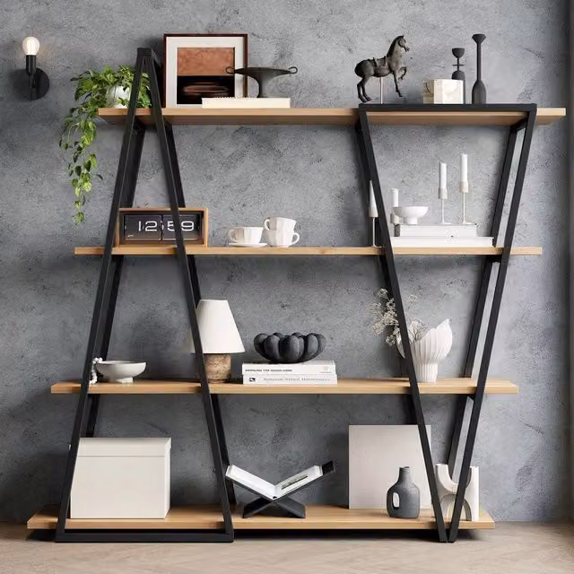 Libreria Geometrica a Scaffale Aperto ¨C Xylo ¨C Metallo e MDF, 158x35x166 cm