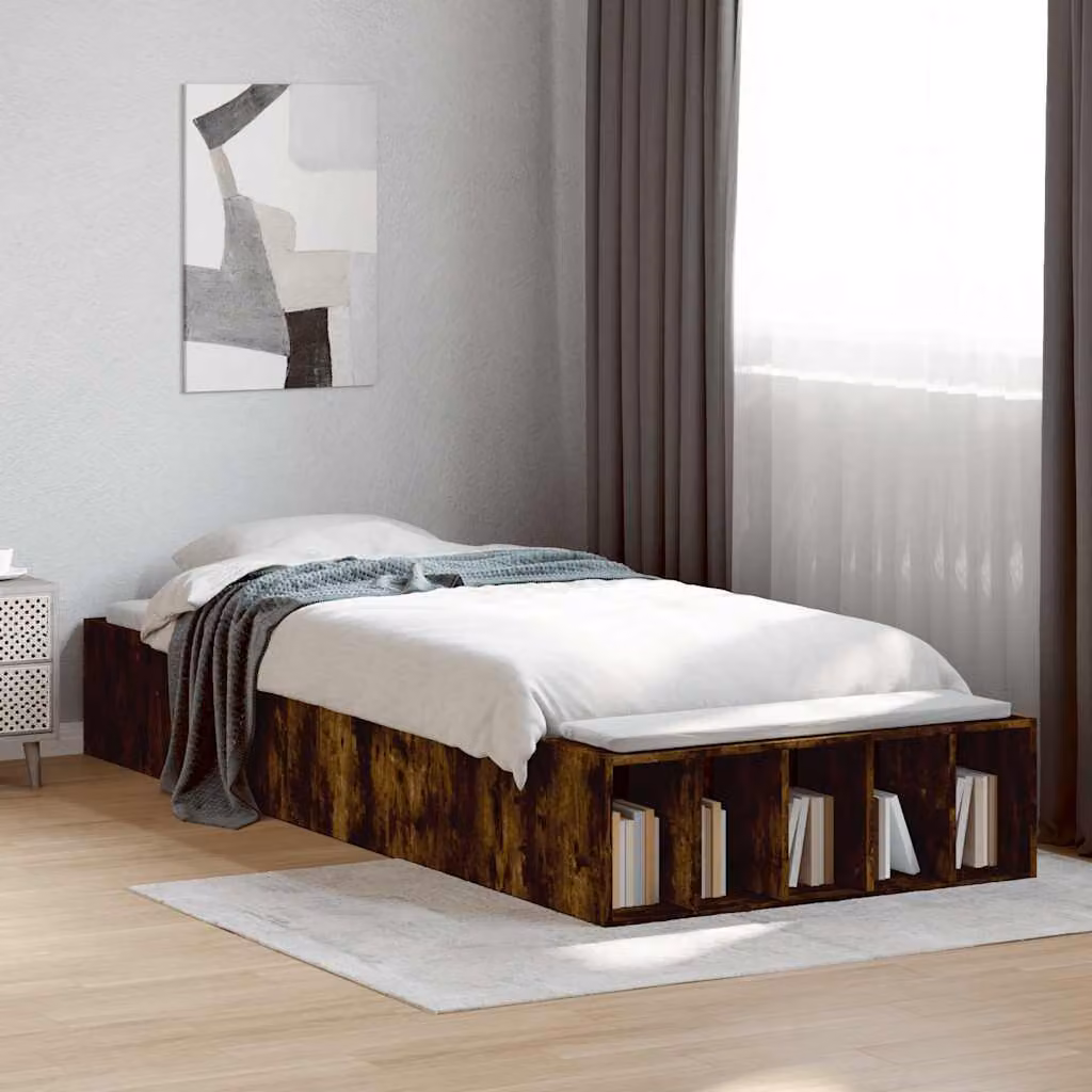 vidaXL Giroletto in Legno Multistrato Rovere Fumo con Compartimenti Laterali L 90 x P 190 cm