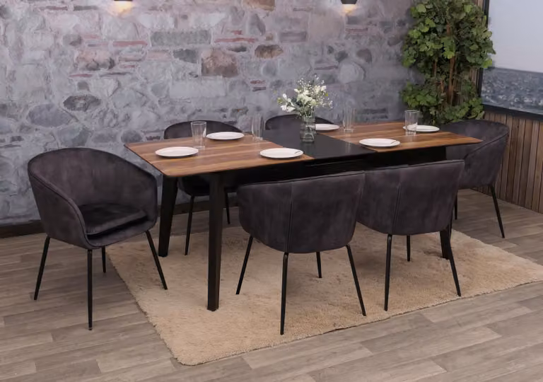 set di 6 sedie da pranzo HWC-O28, sedia da cucina imbottita, tessuto/tessuto (340g/m²) metallo ~ grigio scuro