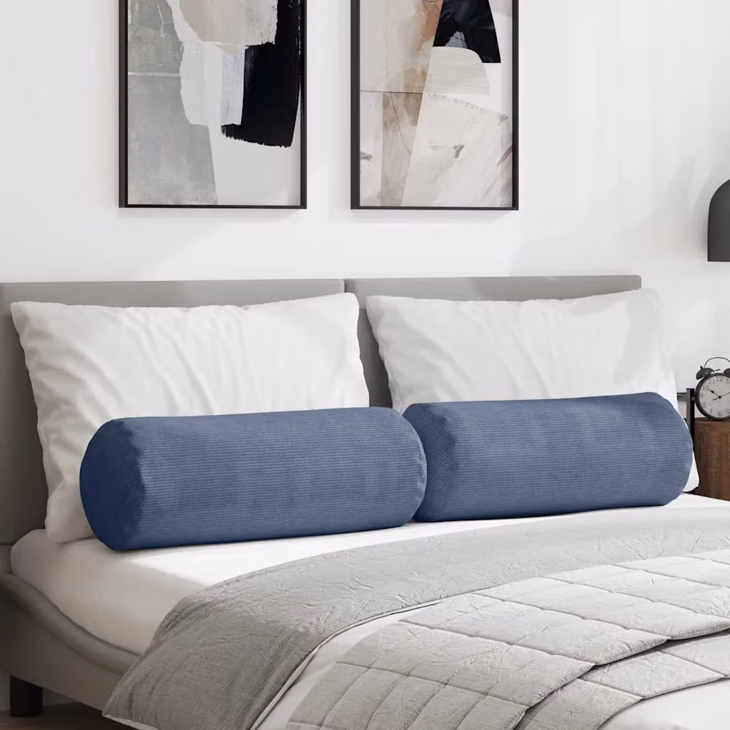 Set di 2 cuscini a rullo vidaXL in tessuto di velluto a coste blu, Ø 25 x 70 cm