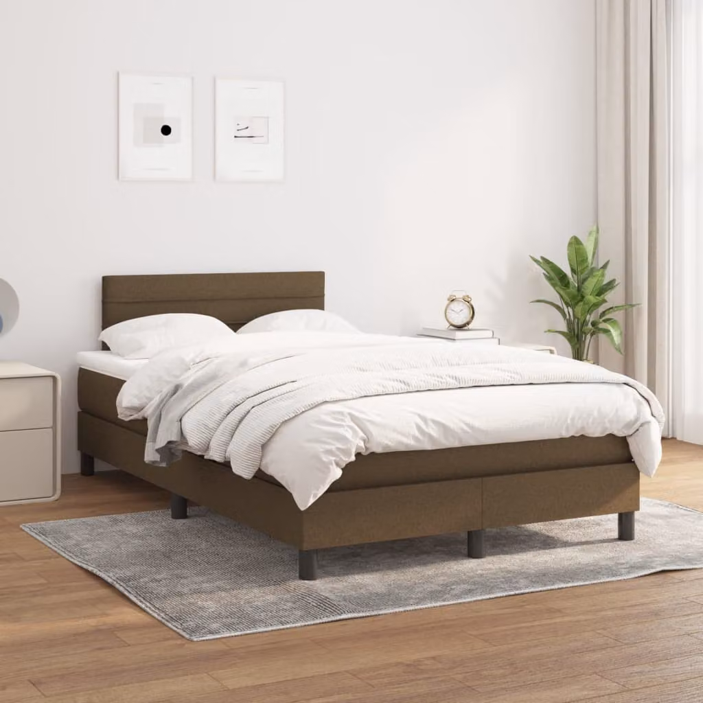 vidaXL Giroletto a Molle con Materasso Ibrido in Tessuto Marrone e Bianco L/P/H: 120 x 200 cm – 1