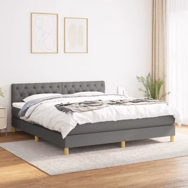 Letto Ibrido con Giroletto a Molle e Materasso vidaXL in Tessuto Grigio e Bianco L/P/H: 160 x 200 x 88 cm – 1