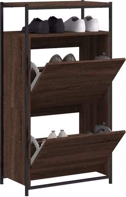 Scarpiera a parete Design Mania in legno rovere marrone con scomparti basculanti L: 60 cm, P: 34 cm, H: 112 cm