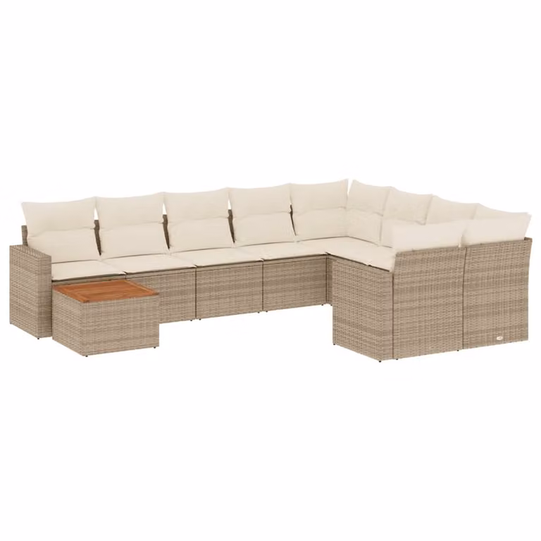 Set Divano da Giardino 10 pz con Cuscini Beige in Polyrattan
