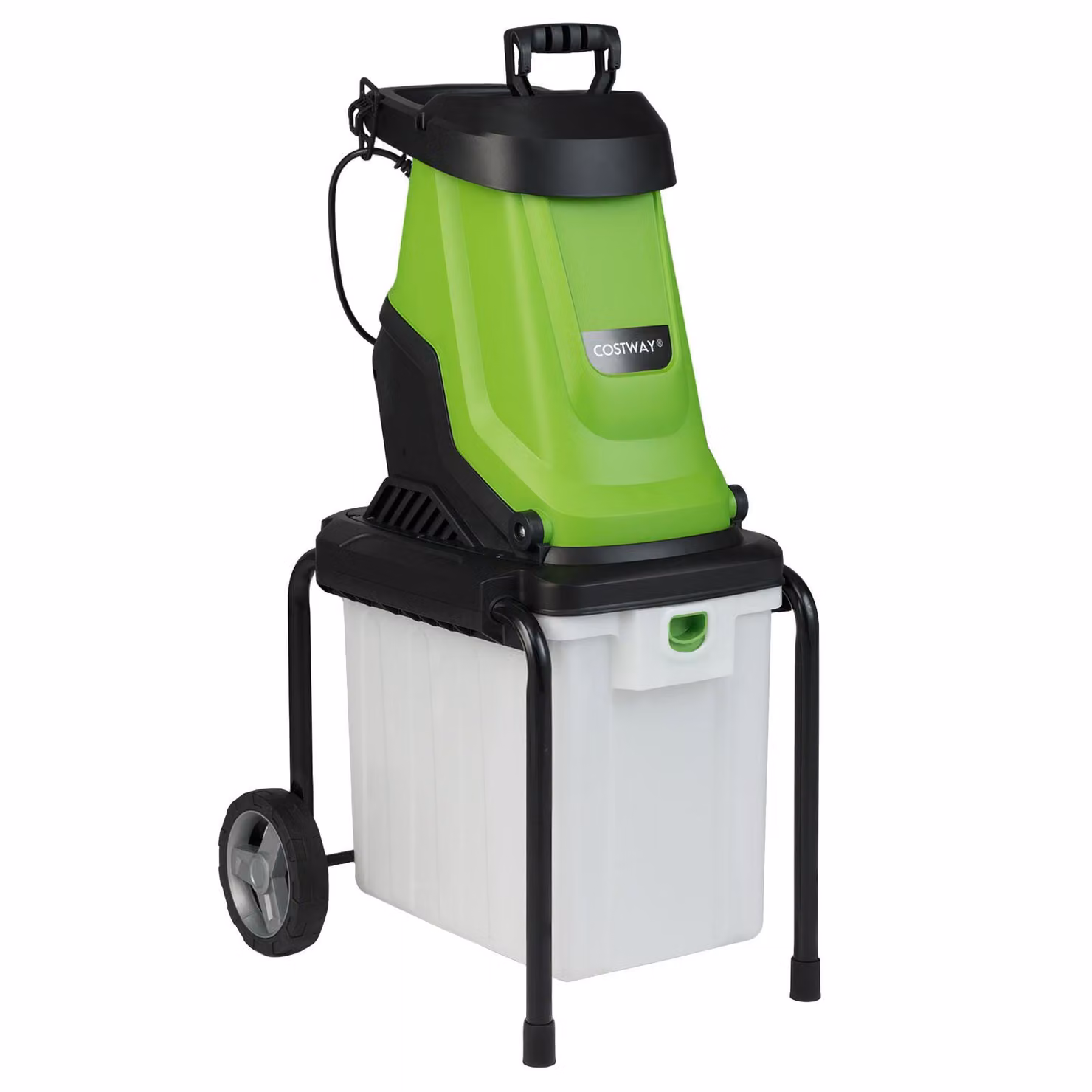 Trituratore da giardino COSTWAY 2800 W, spessore di taglio 45 mm, trituratore elettrico da giardino con ruote e cassetta di raccolta da 50 L, trituratore a lama con cavo, trituratore verde