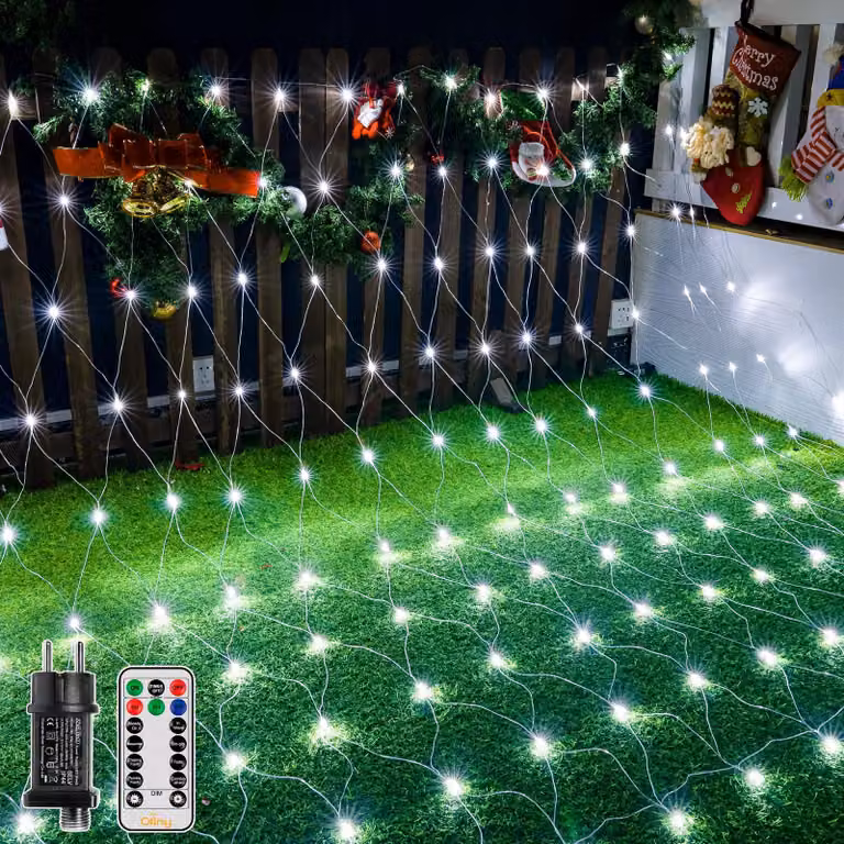 Catena luminosa esterna, bianca, 3x2 metri, con 200 LED, per decorazioni