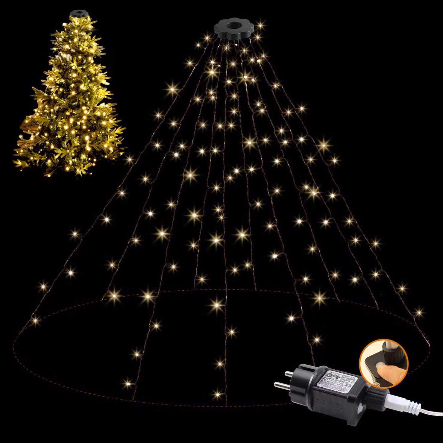 Catena luminosa con 250 LED, 10 fili da 2 metri, ideale per alberi di Natale di altezza compresa tra 1,5 e 2,4 metri