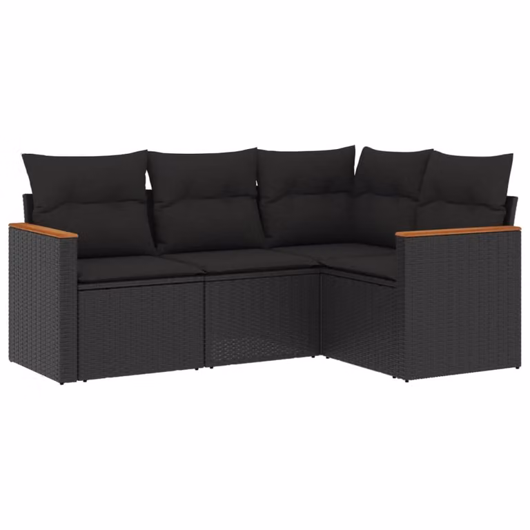 Set Divani da Giardino 4 pz con Cuscini Nero in Polyrattan