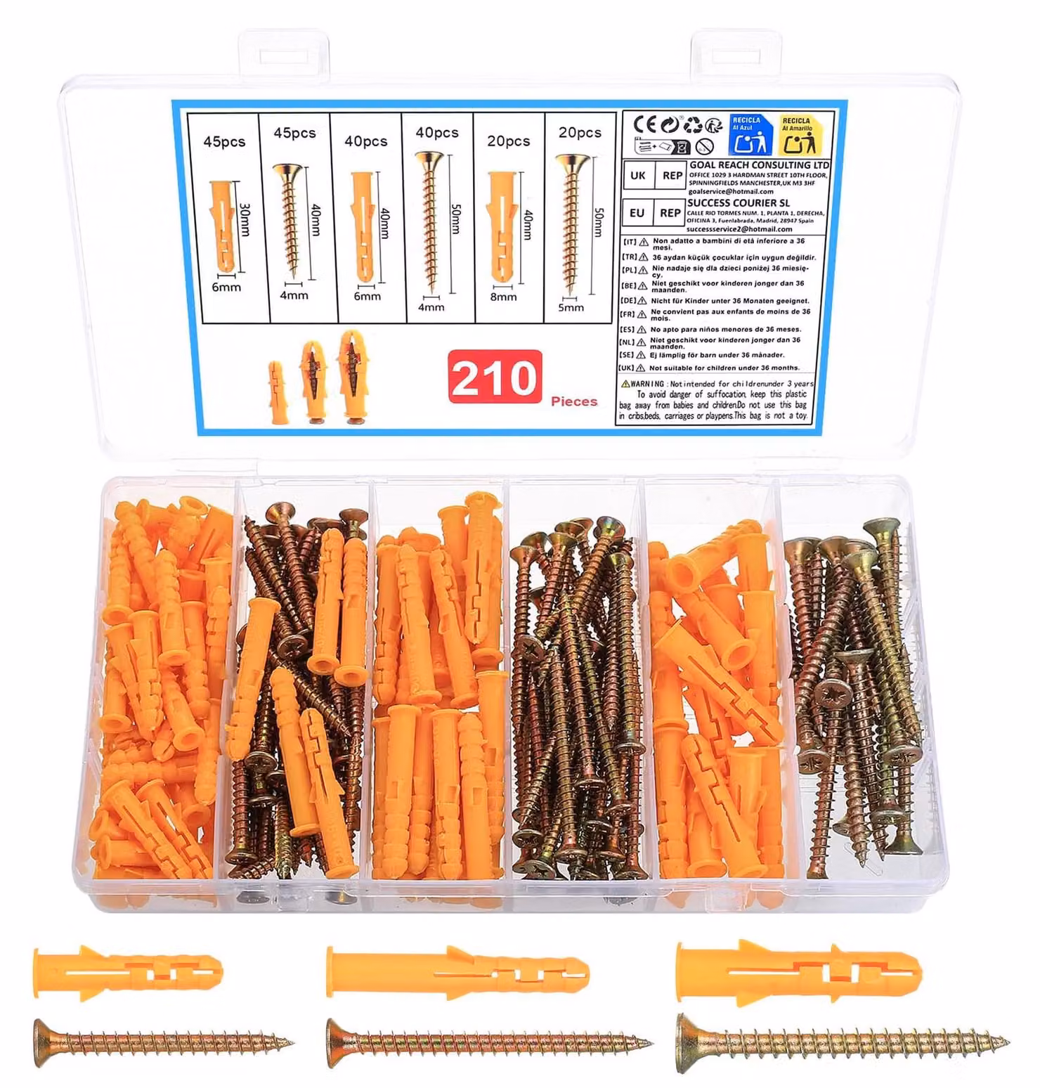 Kit di fissaggio per muri in mattoni, ad alta resistenza, composto da 210 elementi