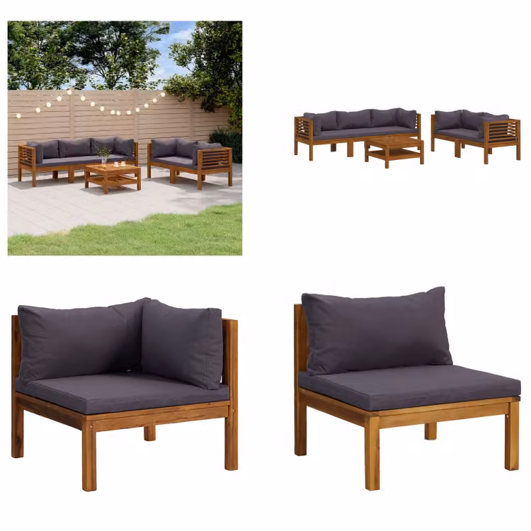 vidaXL set salotto da giardino 6 pezzi con cuscino in legno massiccio di acacia - Set salotto da giardino - Set salotto da giardino - Set divano modulare - Set divano modulare