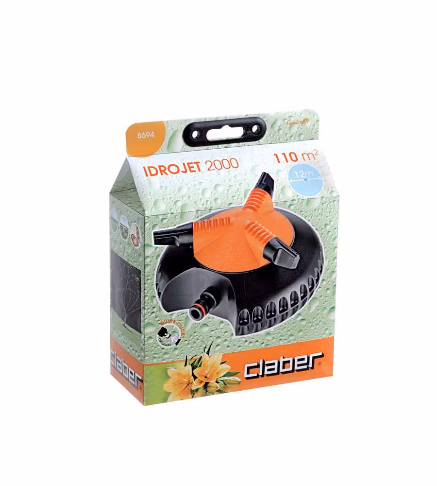 Irrigatore rotante Claber Idrojet 2000 ABS a 3 braccia Nero/Arancione con getto di 6 metri – 2