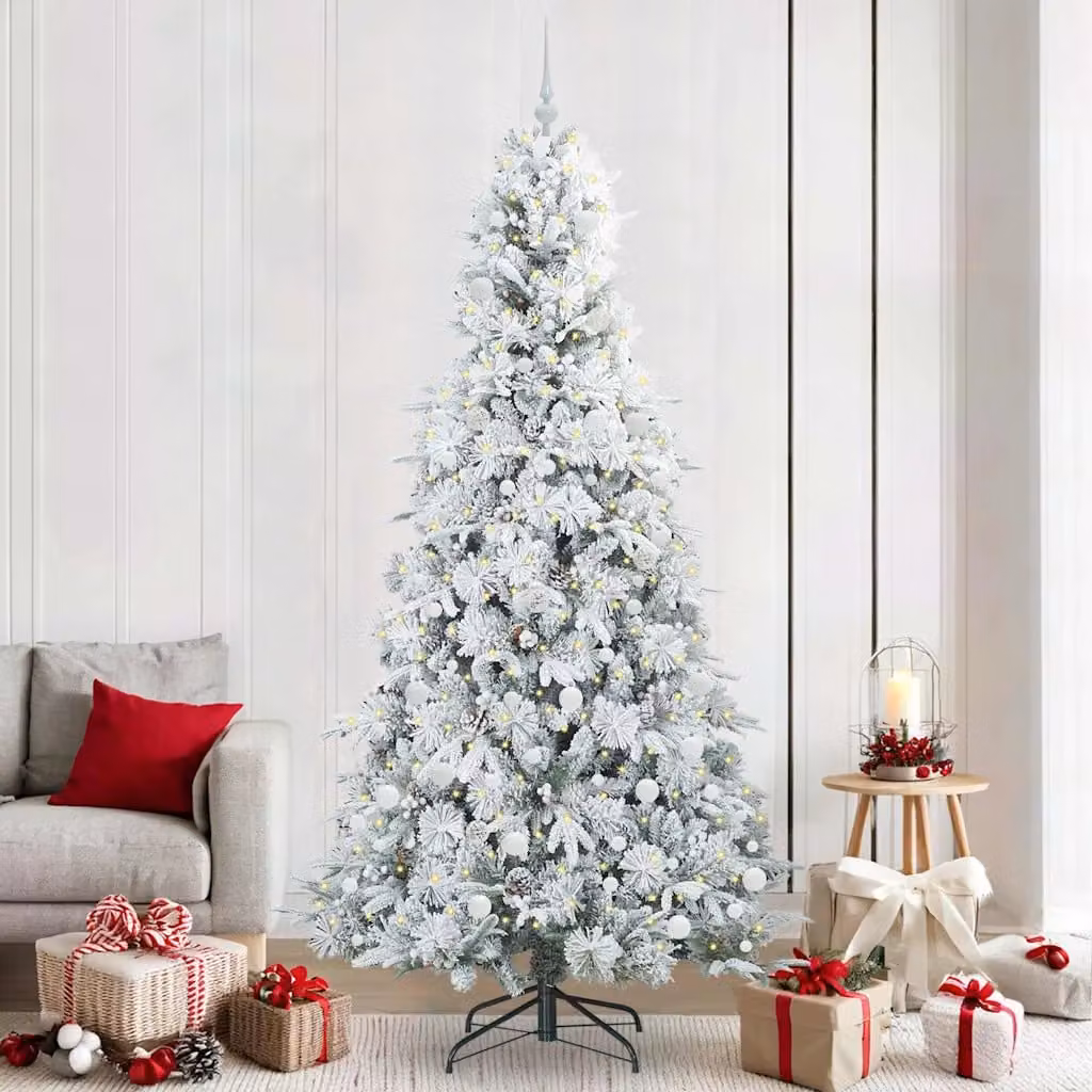 Albero di Natale Artificiale Moderno vidaXL Bianco con Luci LED Warm White in PVC e Plastica