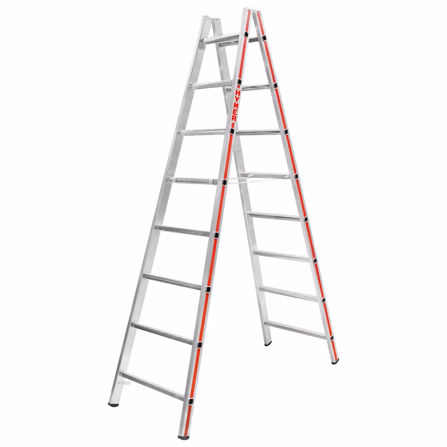 Scala a pioli Hymer, accesso bilaterale, 2x8 pioli, altezza verticale 2,25 m, altezza di sbraccio 3,55 m, peso 8,4 kg