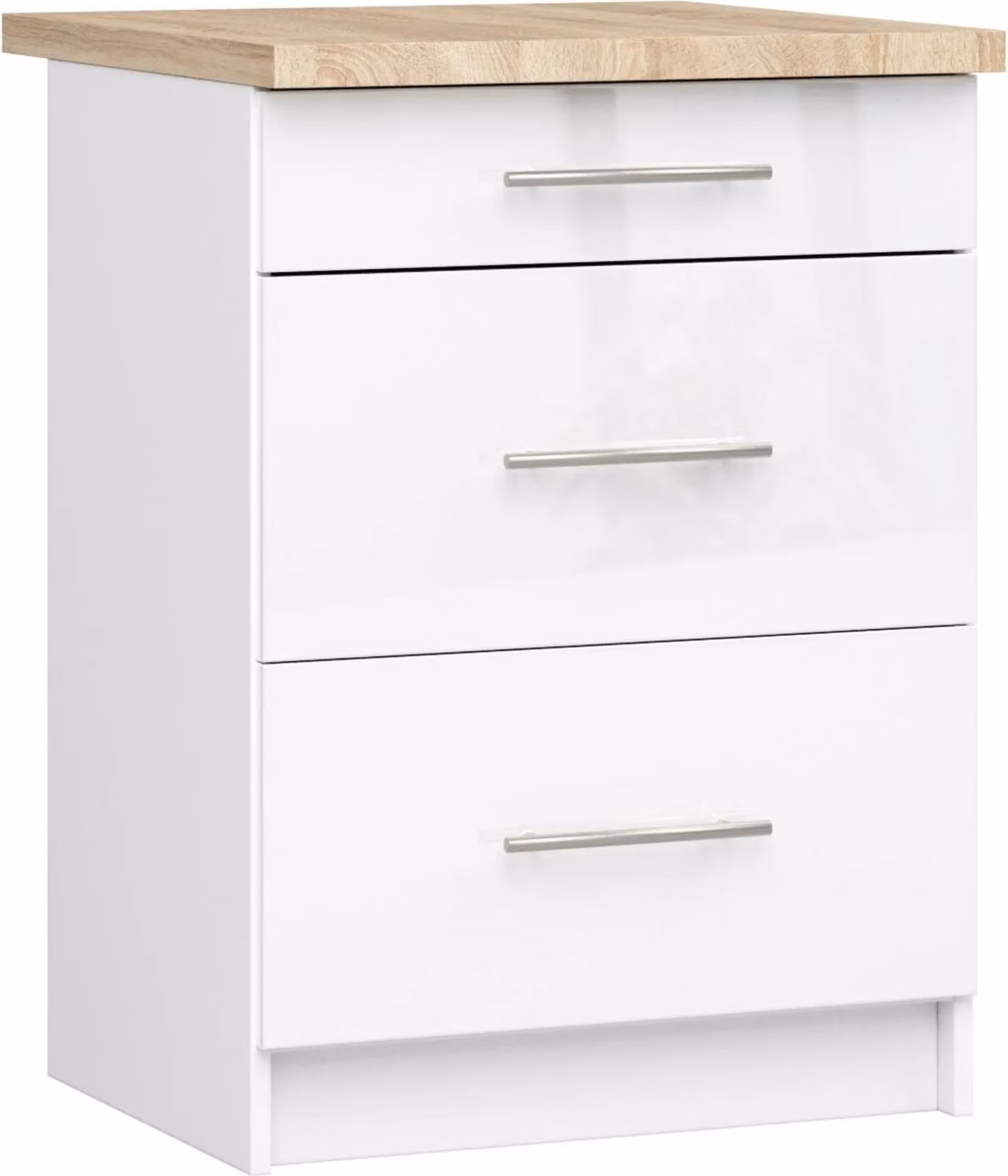 Akord Mobile Da Cucina Oliwia 3 Cassetti Bianco/Bianco Lucido 60X46X85 Cm