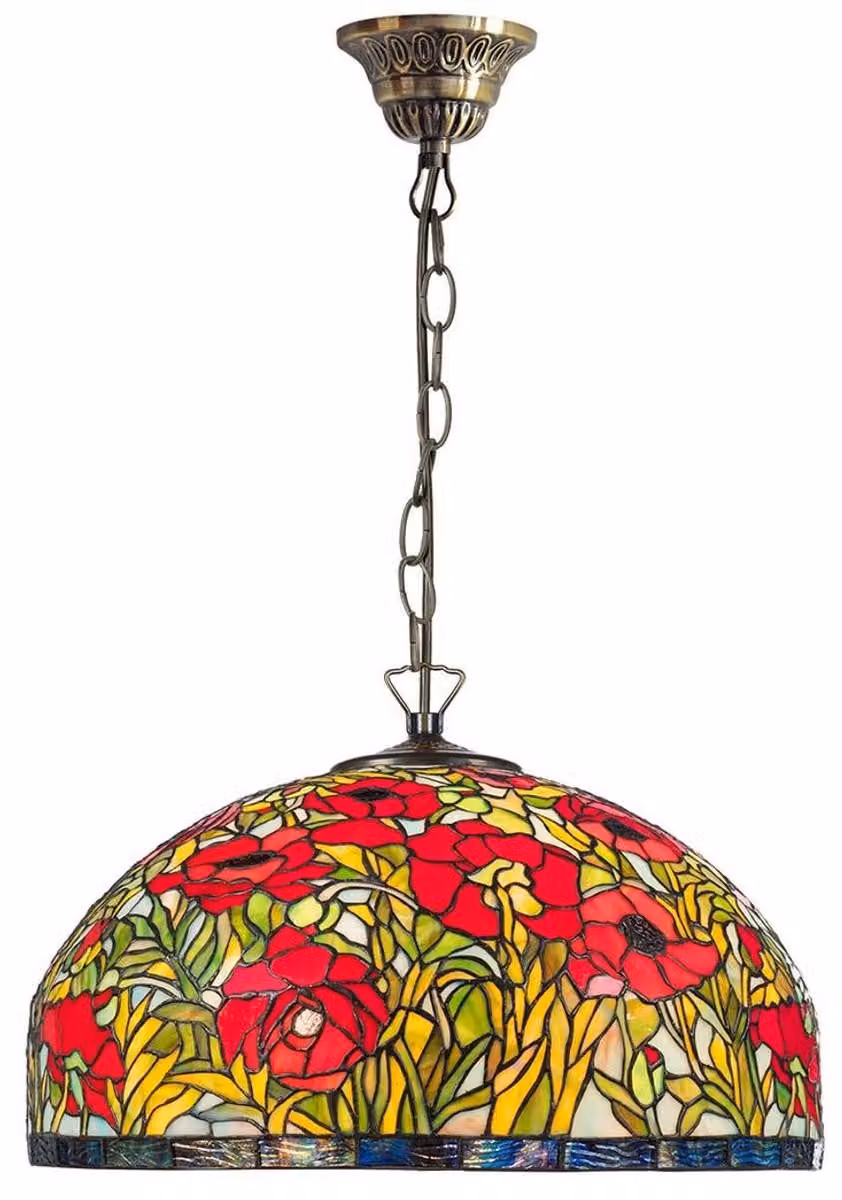 Lampada a sospensione Casa Padrino Tiffany, stile Art Nouveau, vetro colorato, realizzata a mano, multicolore, diametro 50 cm, altezza 95 cm