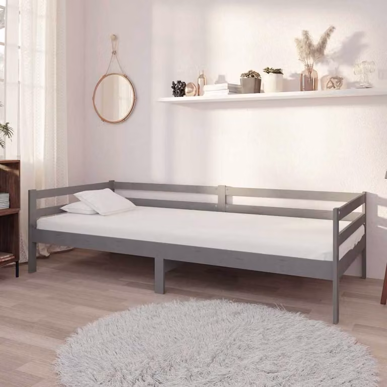vidaXL Divano Letto Moderno in Legno di Pino con Materasso in Schiuma, Grigio e Bianco, 90x200 cm