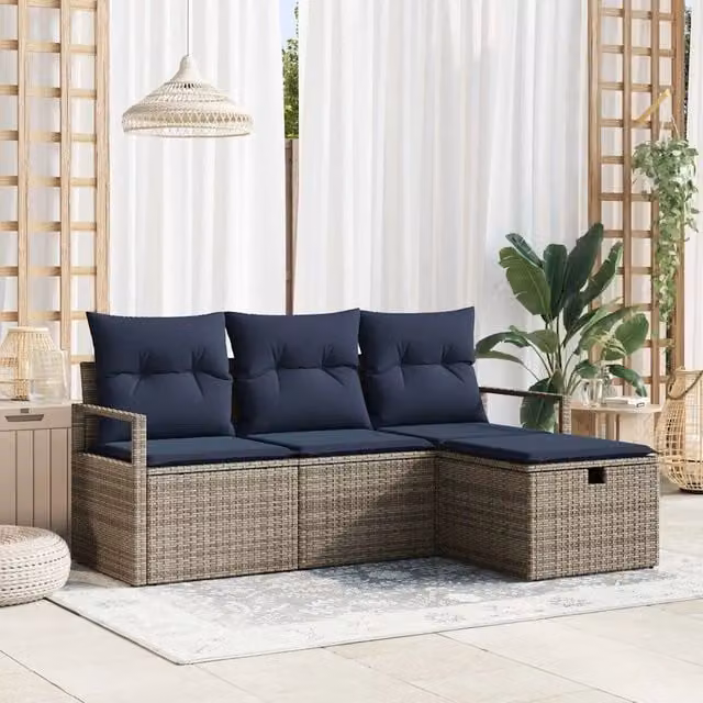 Set di divani 4 pz 4-Numero di posti Grigio e Blu Navy 3359154
