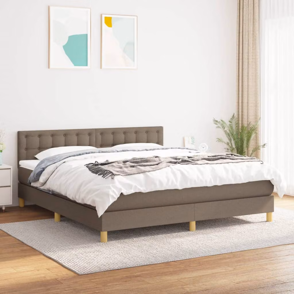 vidaXL Giroletto a Molle Ibrido con Materasso in Tessuto Beige e Grigio L/P/H: 160 x 200 cm