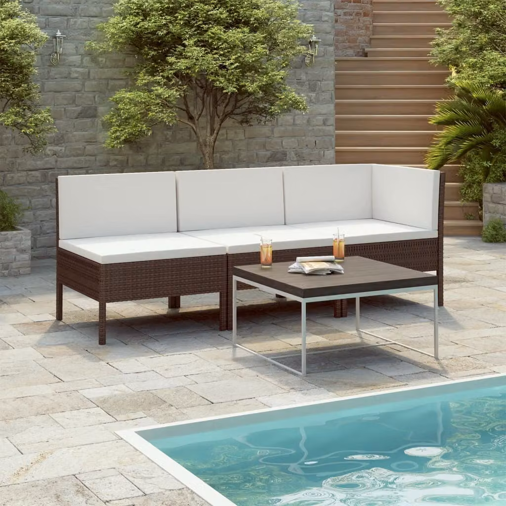 Maison Exclusive - Set da giardino a 3 pezzi con cuscini in polyrattan marrone