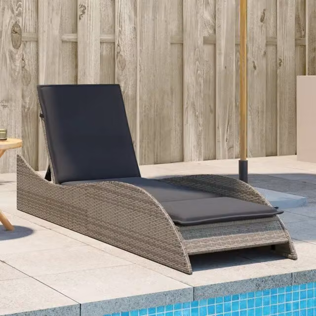 Lettino prendisole vidaXL in polyrattan grigio con cuscino regolabile L: 60 cm, P: 205 cm, H: 73 cm
